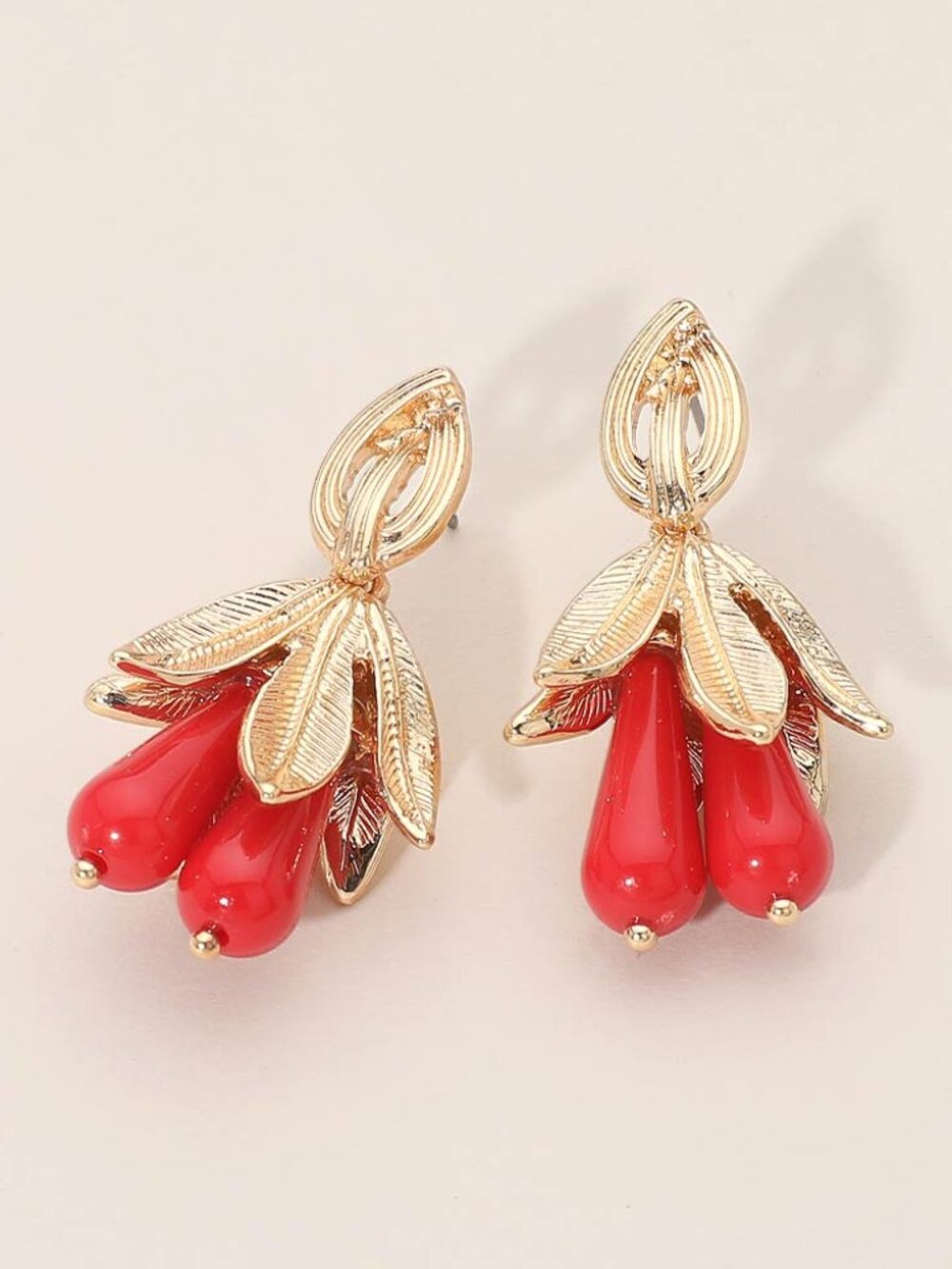 Pomegranate Seed Red Gold Plated Hypoallergenic Dangle Earrings NEW